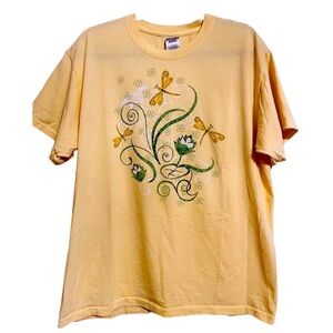 “jerzees” Dragonfly an floral, gold glitter, screen print, short sleeve …